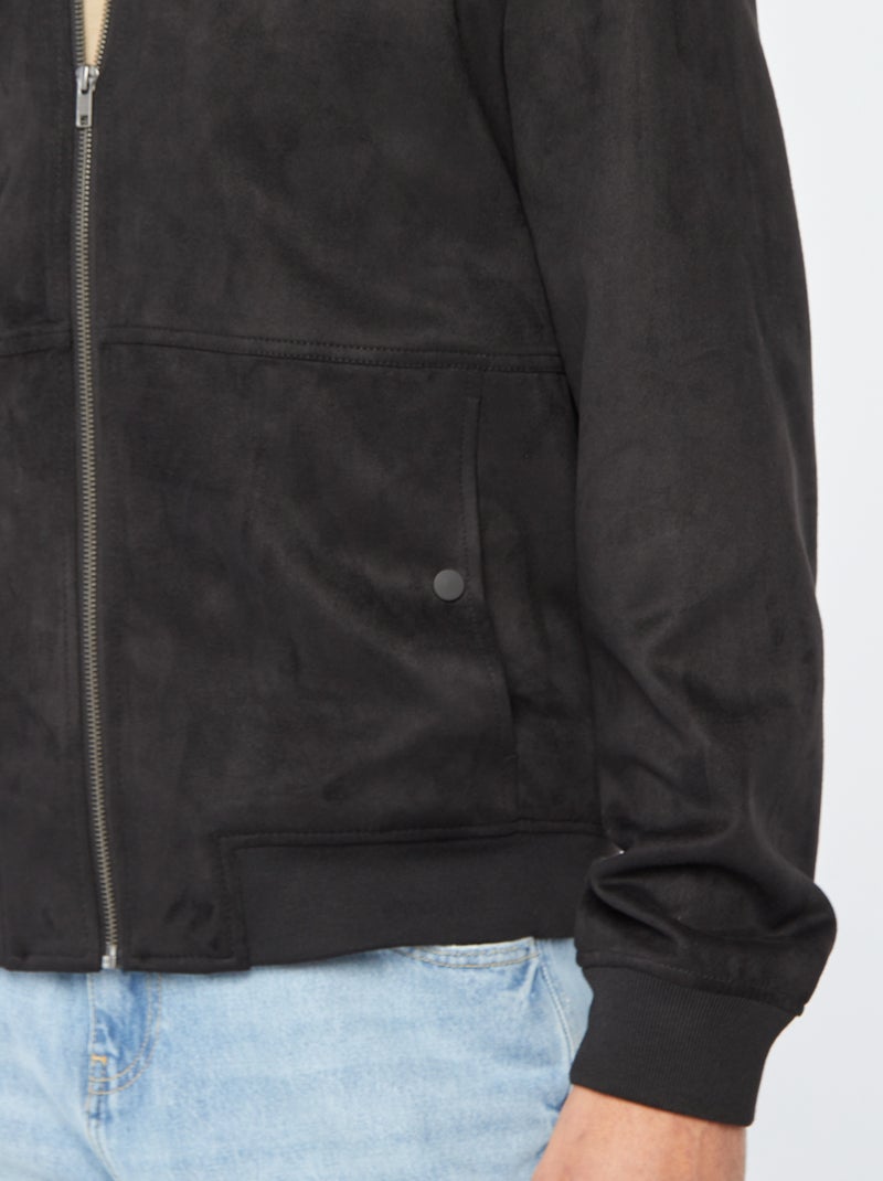 Cazadora de antelina con cremallera negro - Kiabi