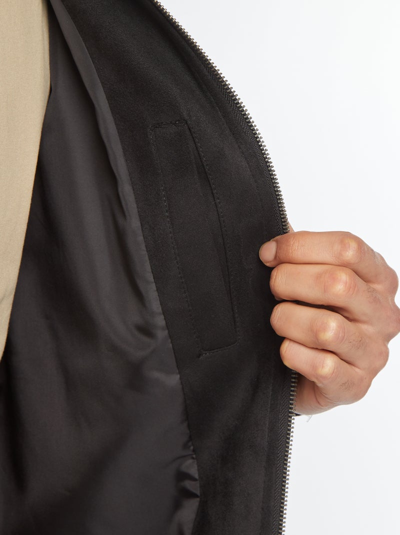 Cazadora de antelina con cremallera negro - Kiabi