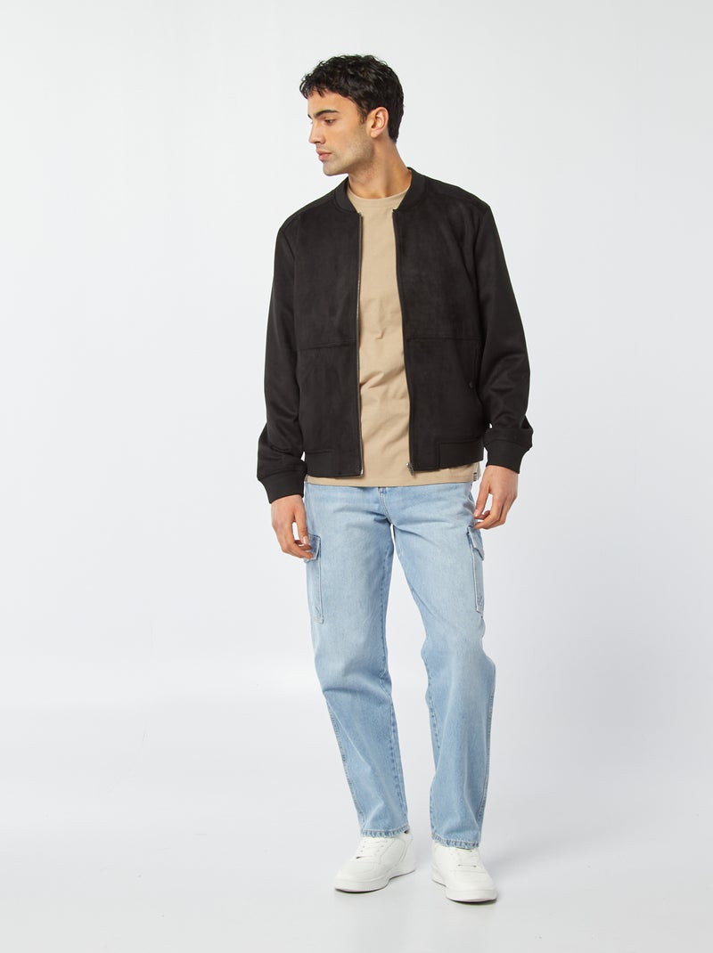 Cazadora de antelina con cremallera negro - Kiabi