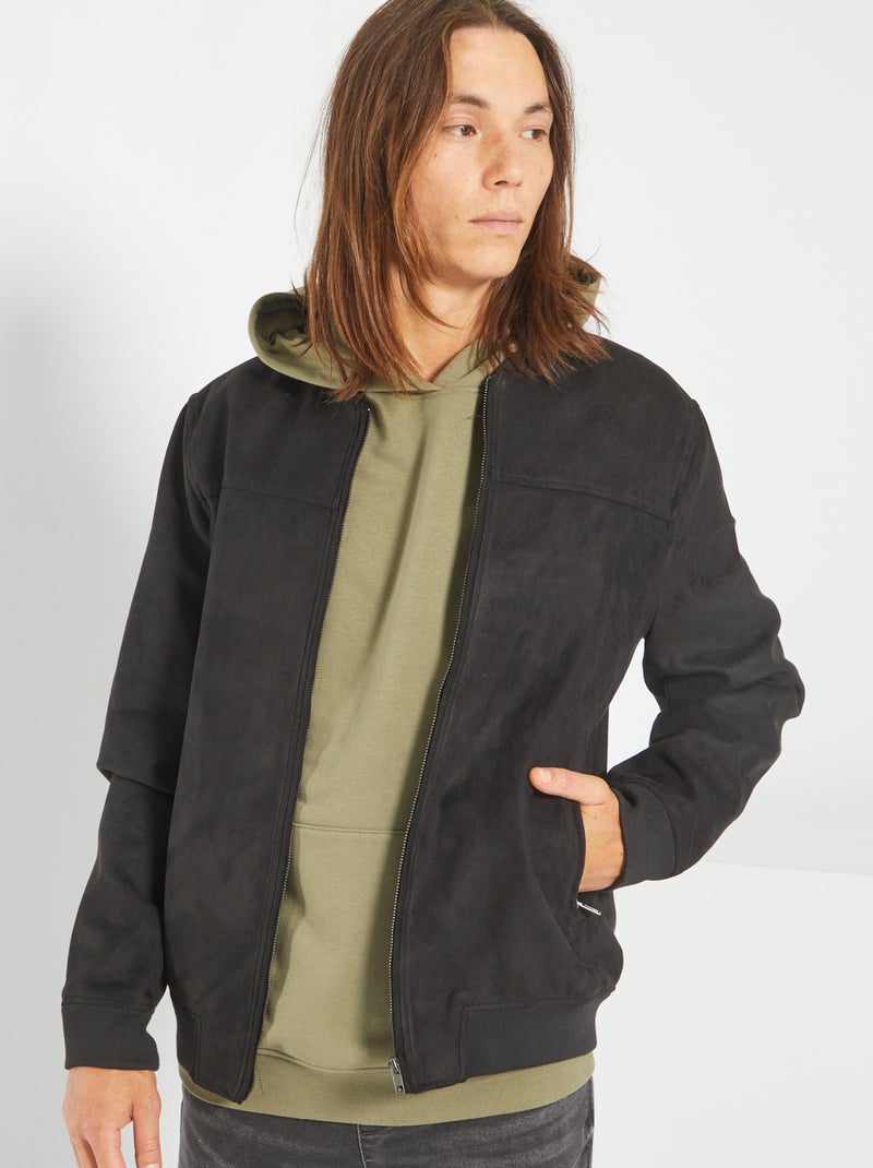 Cazadora de antelina estilo bomber Negro - Kiabi