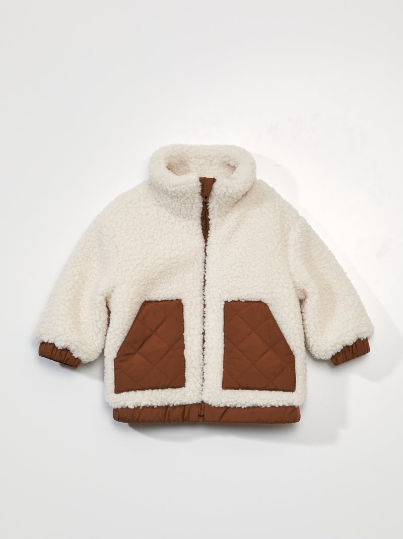 Cazadora de borreguito con detalles acolchados BLANCO - Kiabi