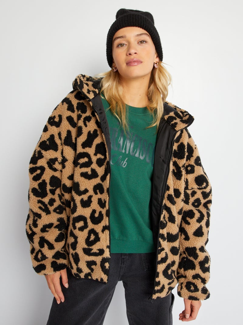 Cazadora de borreguito con estampado de 'leopardo' MARRON - Kiabi