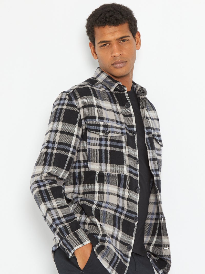 Cazadora de cuadros estilo sobrecamisa NEGRO - Kiabi