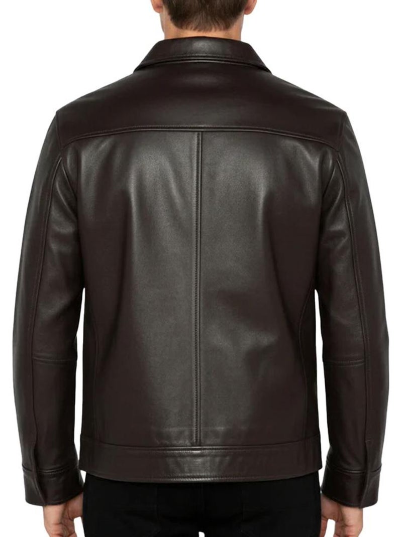 Cazadora de Cuero para Hombre Schott Marrón capuchino - Kiabi