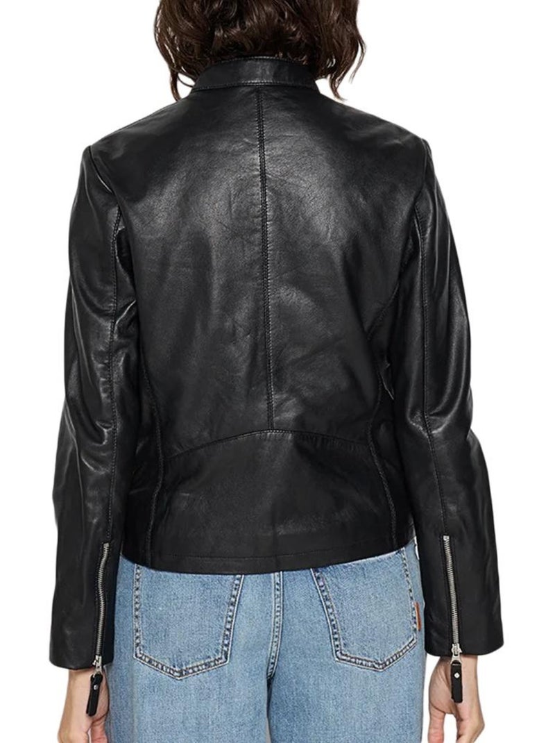 Cazadora de Cuero para Mujer Schott Negro - Kiabi