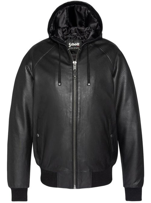 Cazadora de Cuero Schott con Capucha para Hombre - Kiabi
