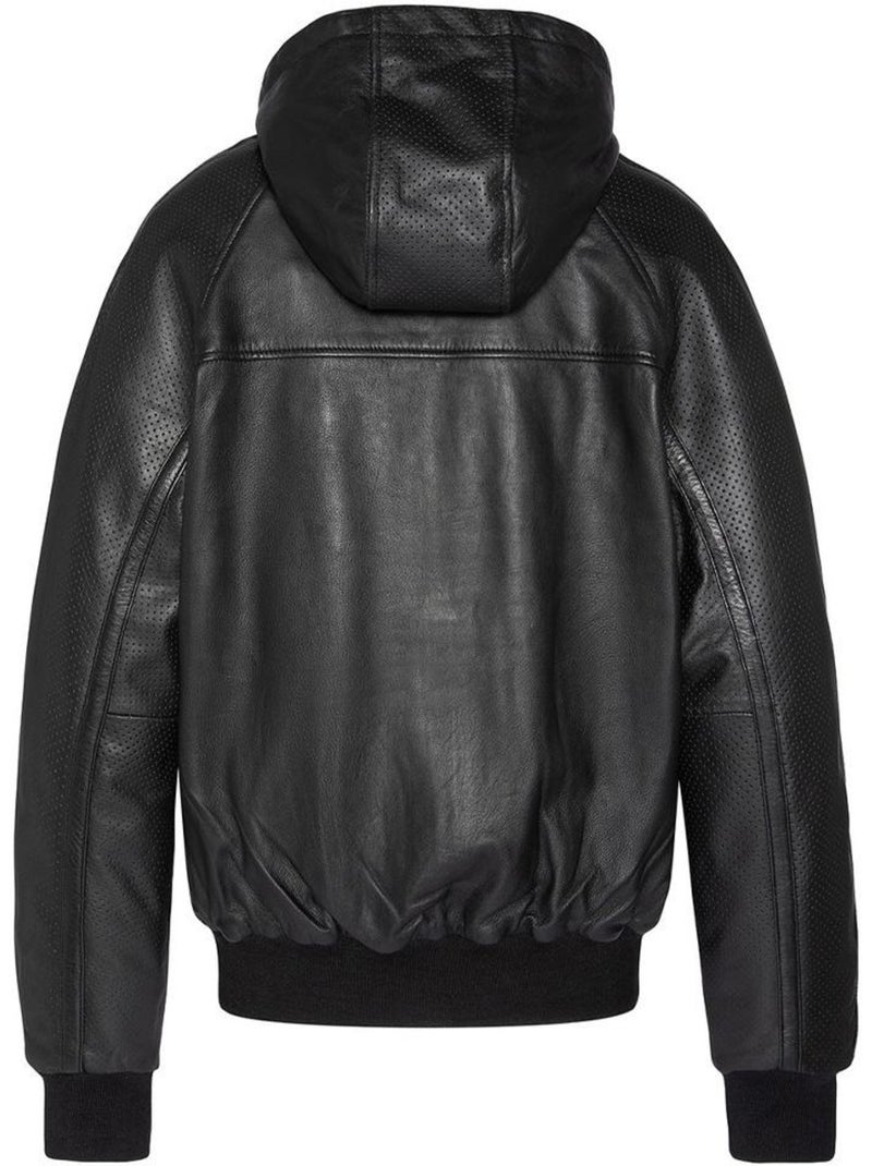 Cazadora de Cuero Schott con Capucha para Hombre Negro - Kiabi