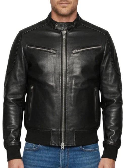 Cazadora de Cuero Schott para Hombre Estilo Motero - Kiabi