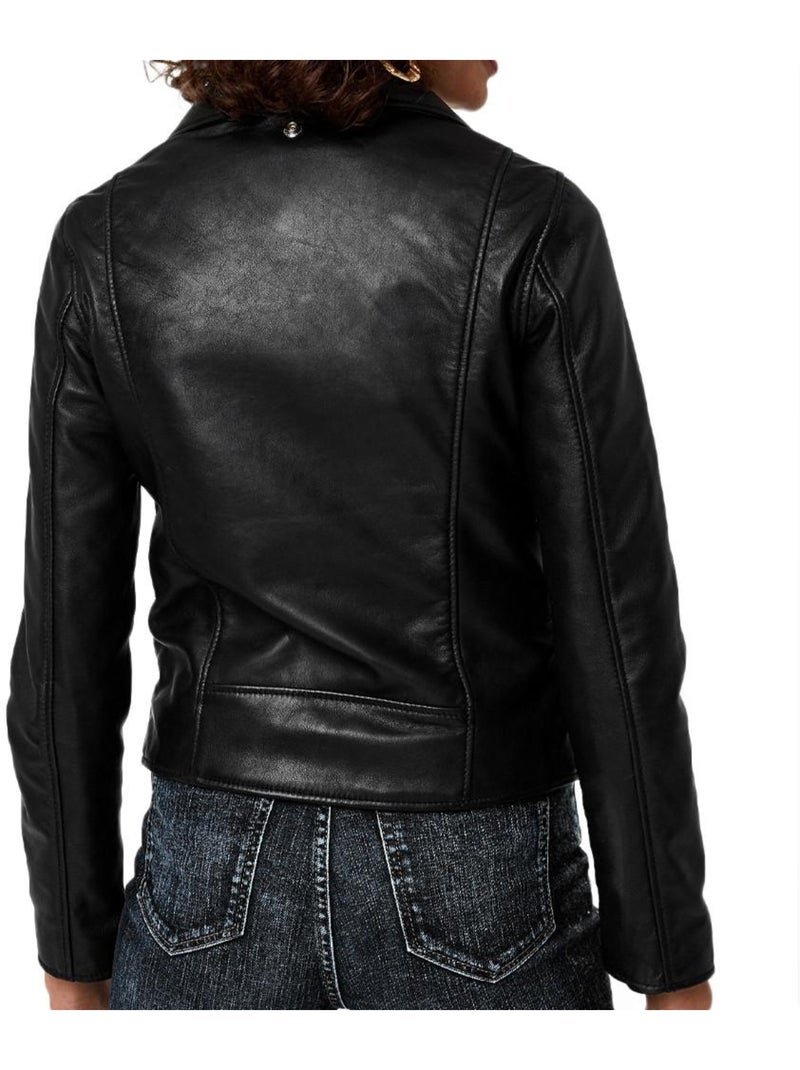 Cazadora de Cuero Schott para Mujer Negro - Kiabi