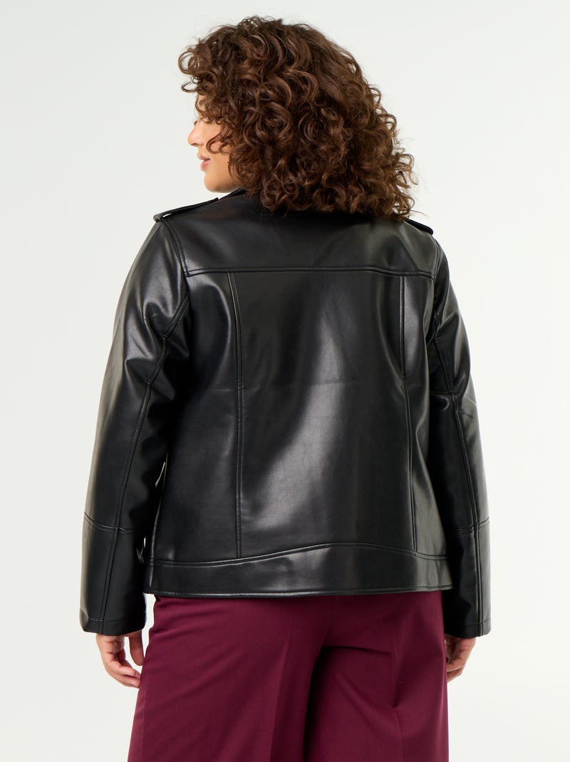 Cazadora de imitación con cuello de solapa Negro - Kiabi