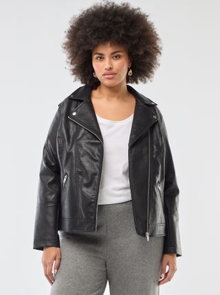 Cazadora de imitación piel con cuello con muescas