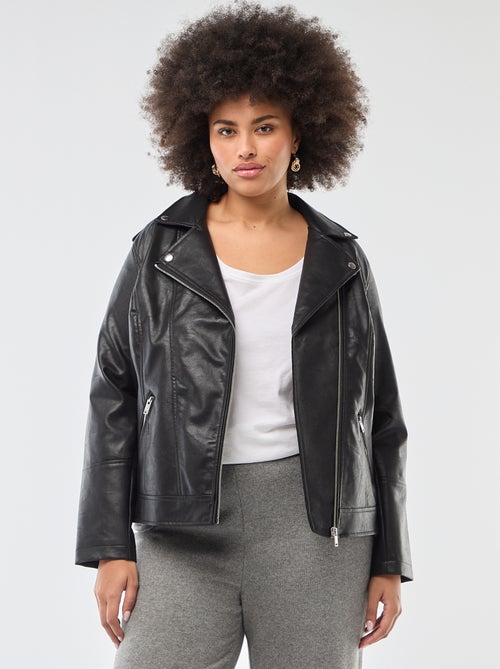 Cazadora de imitación piel con cuello con muescas - Kiabi