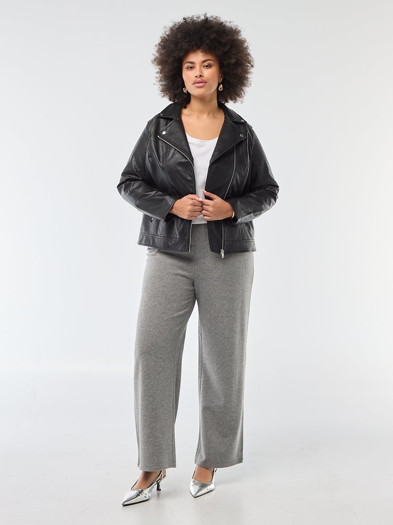 Cazadora de imitación piel con cuello con muescas negro - Kiabi