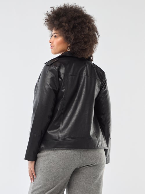 Cazadora de imitación piel con cuello con muescas - Kiabi