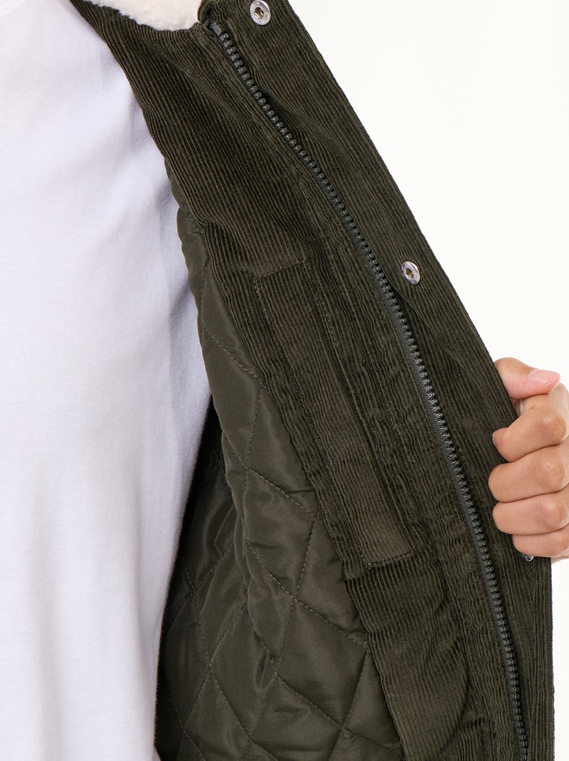 Cazadora de pana con cuello efecto borrego Verde - Kiabi