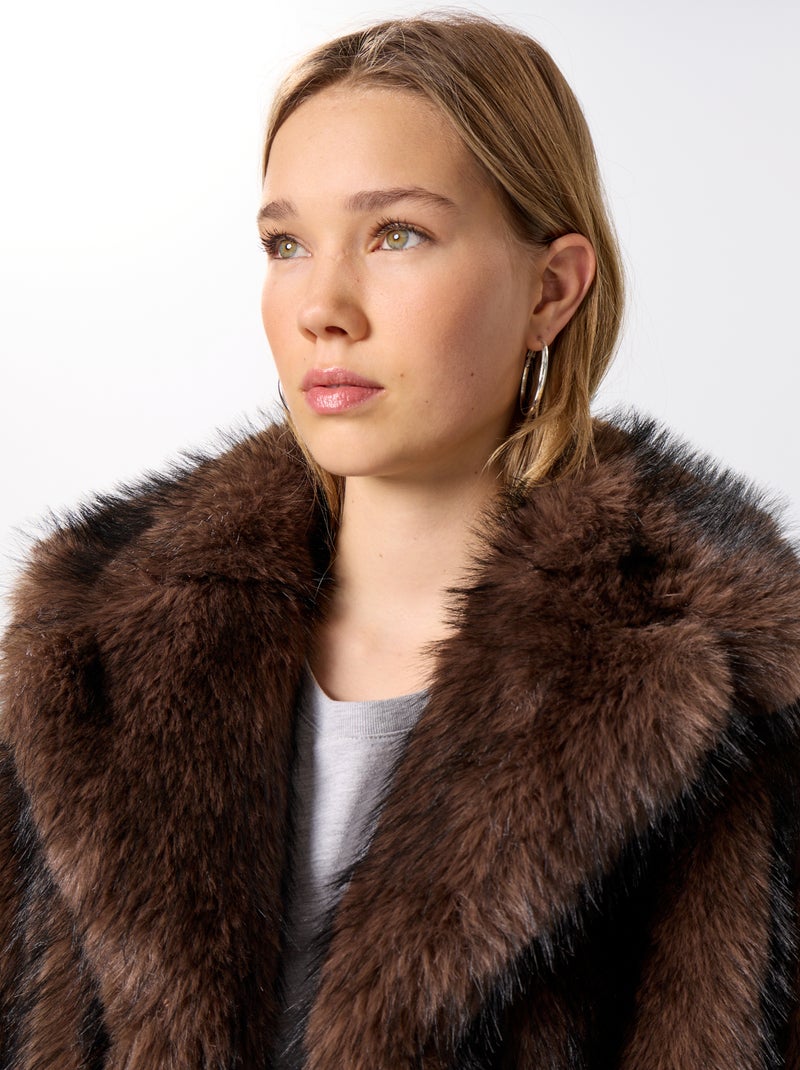 Cazadora de pelo sintético Marron - Kiabi