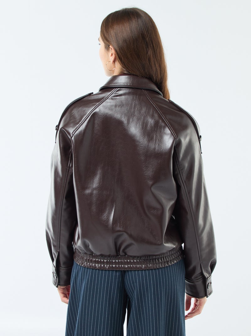 Cazadora de polipiel con cremallera Marron - Kiabi