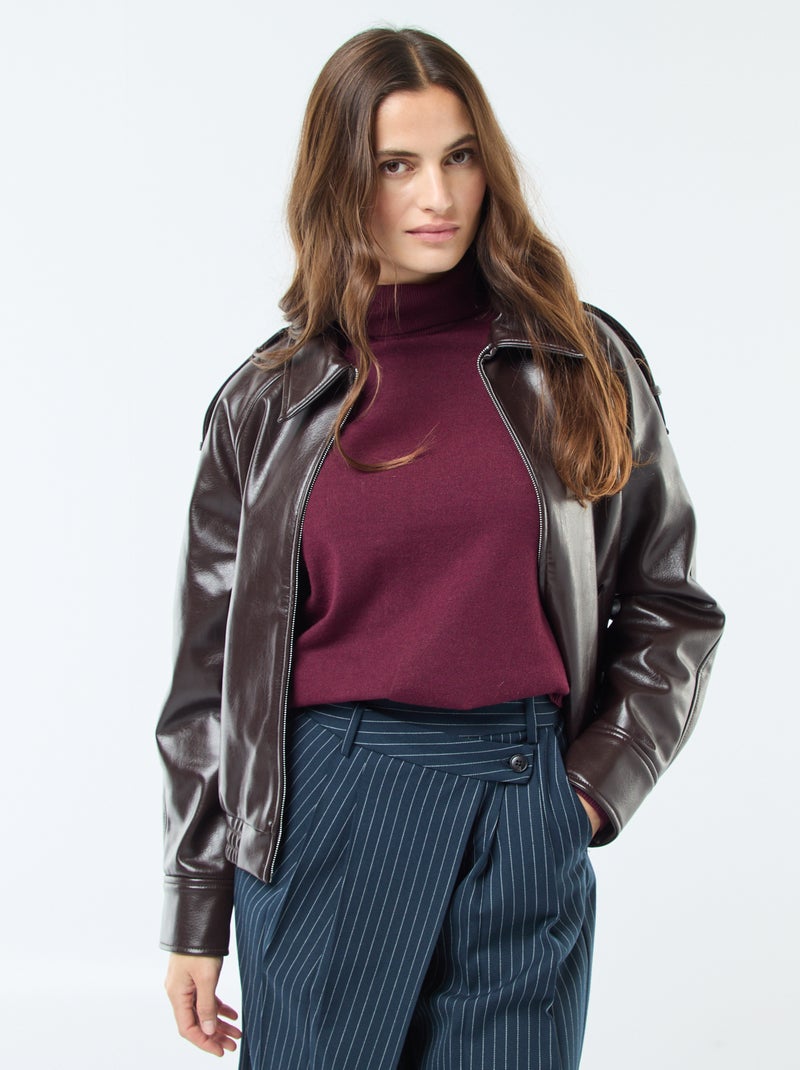Cazadora de polipiel con cremallera Marron - Kiabi