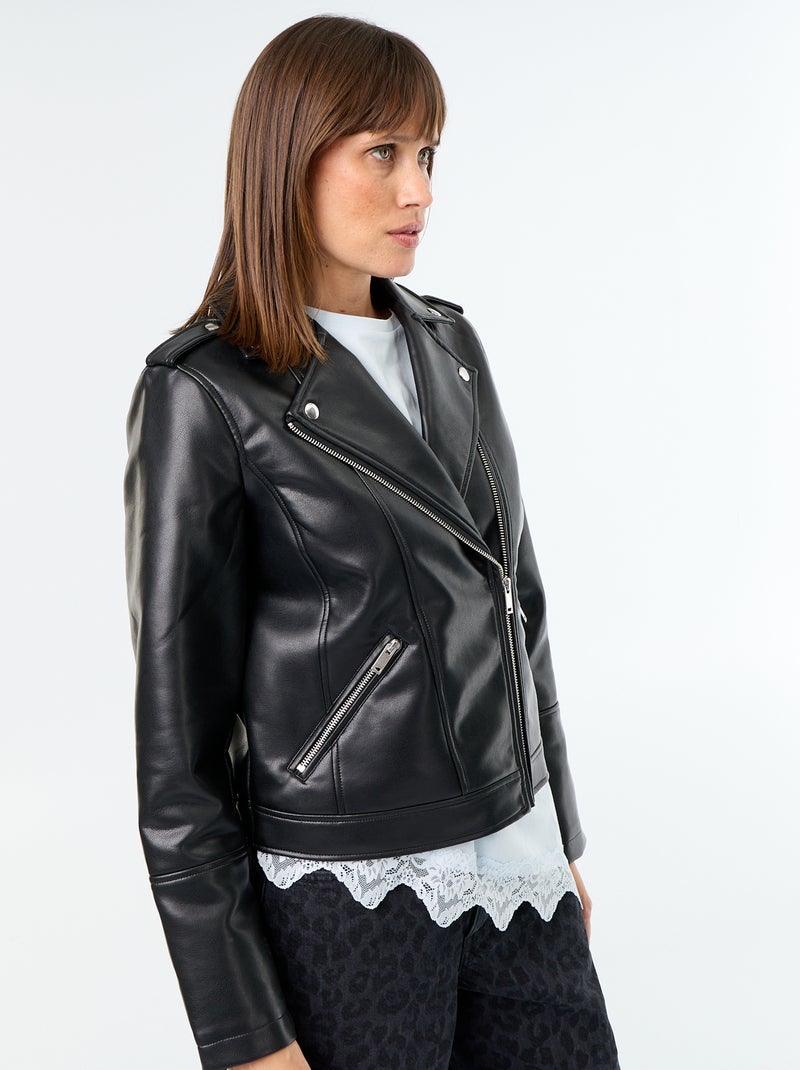 Cazadora de polipiel con cuello con solapas Negro - Kiabi