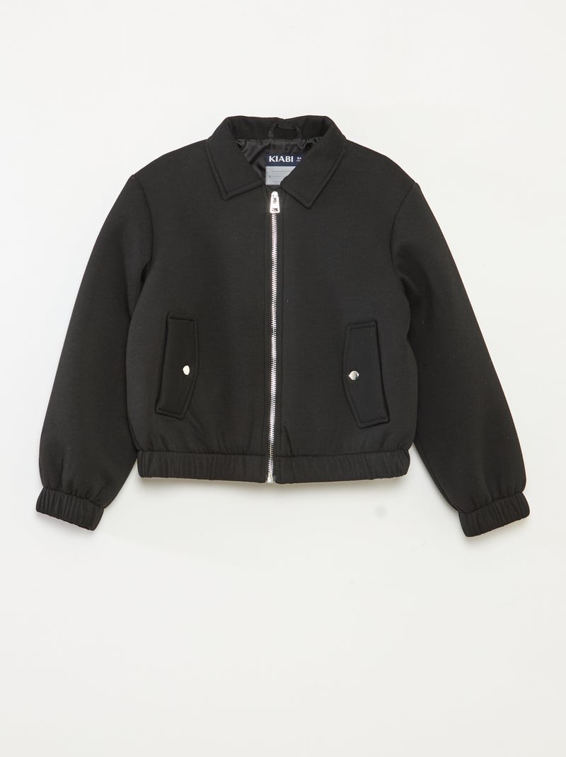 Cazadora de punto milano con bajo elástico negro - Kiabi