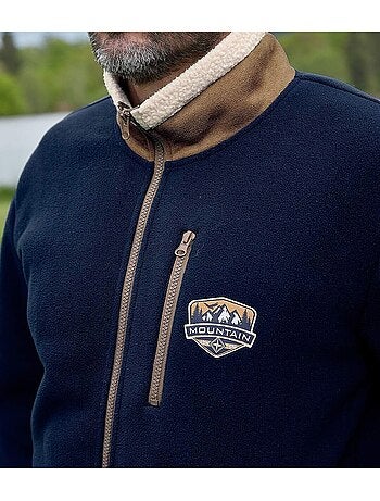 Cazadora de tejido polar y sherpa con cuello alto y cremallera mountain