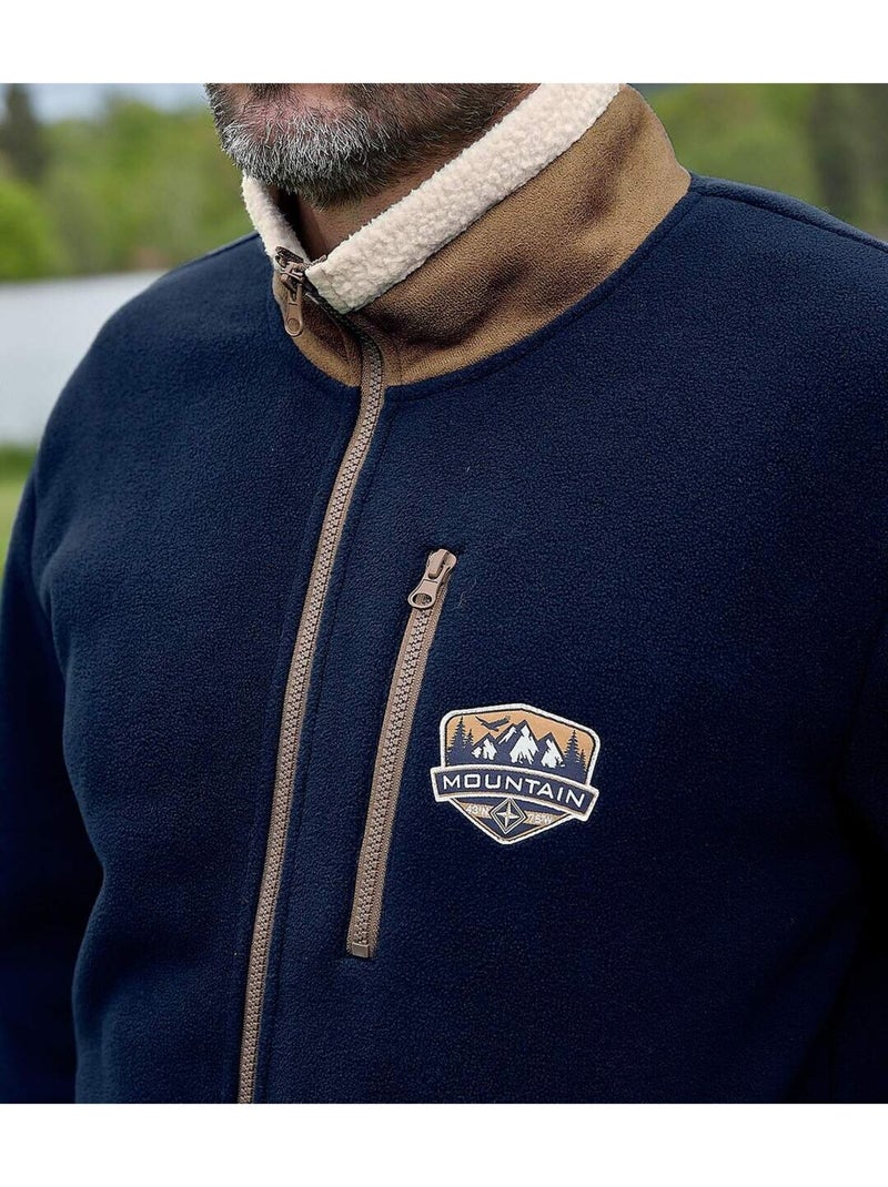 Cazadora de tejido polar y sherpa con cuello alto y cremallera mountain Azul marino - Kiabi