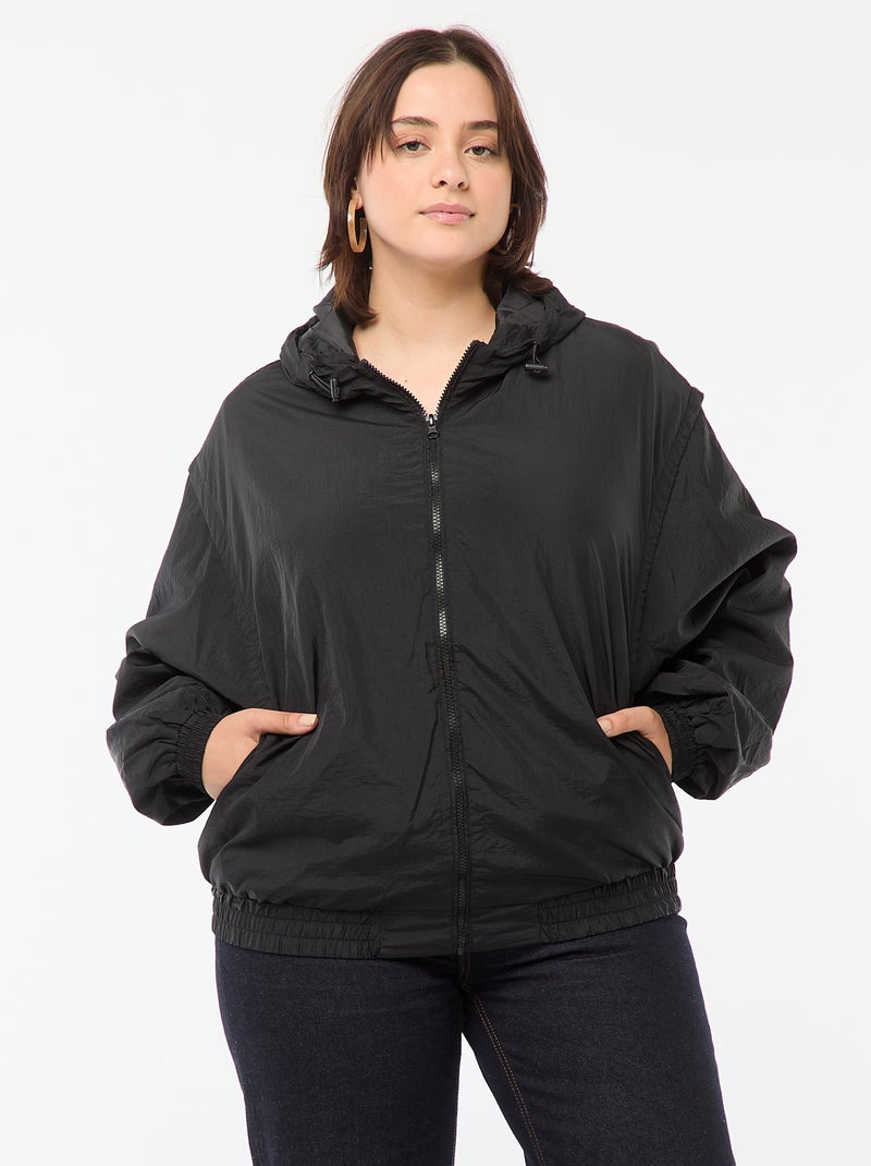 Cazadora impermeable estilo cortavientos con capucha negro - Kiabi