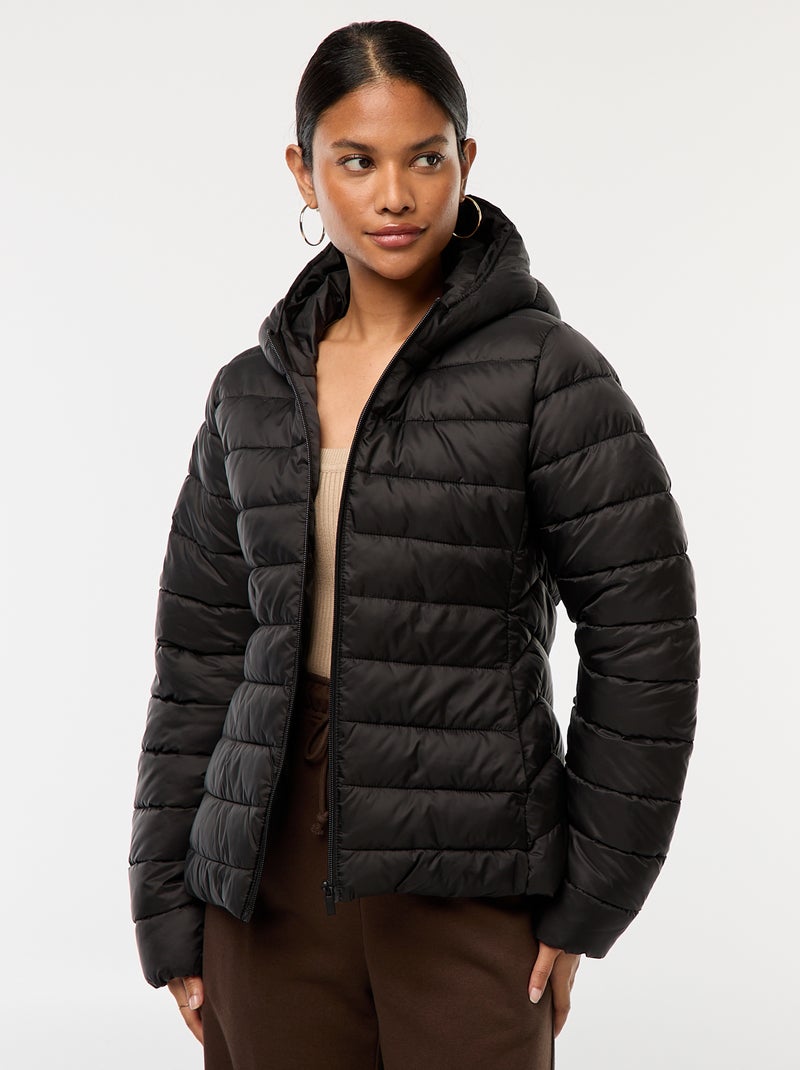 Cazadora ligera acolchada con capucha lisa Negro - Kiabi