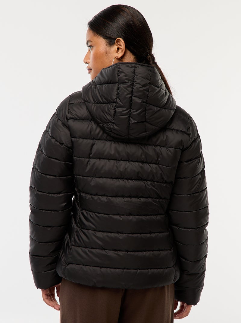 Cazadora ligera acolchada con capucha lisa Negro - Kiabi