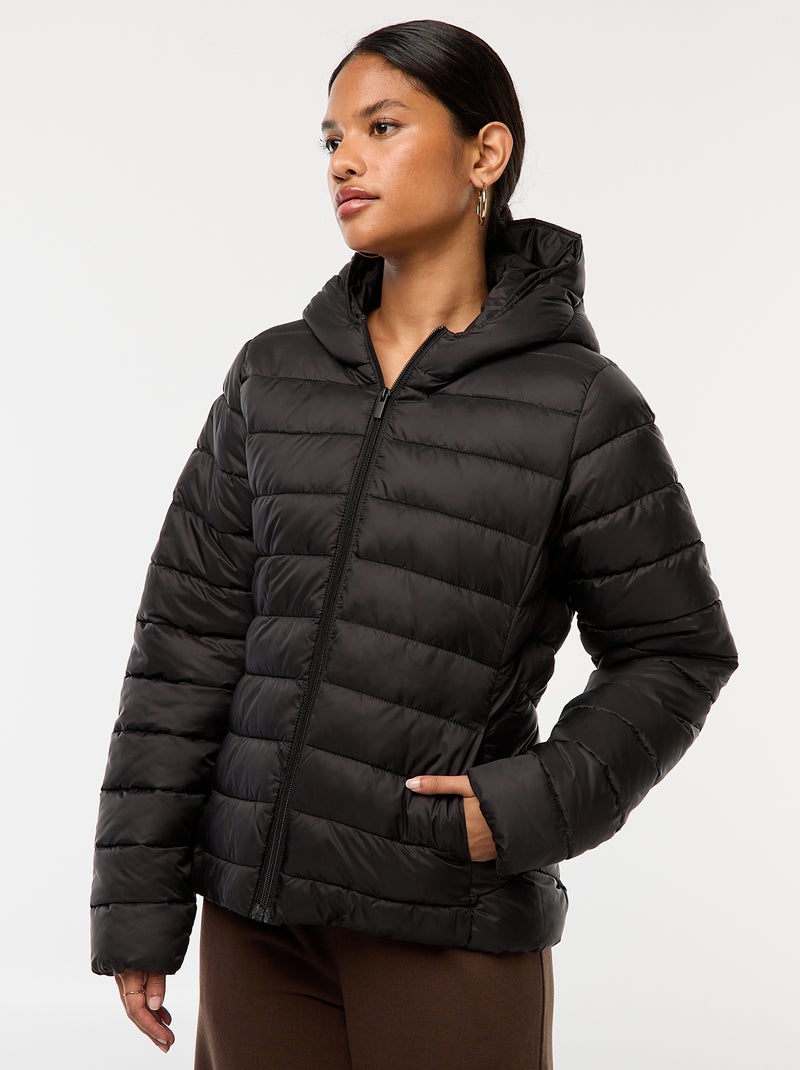 Cazadora ligera acolchada con capucha lisa Negro - Kiabi