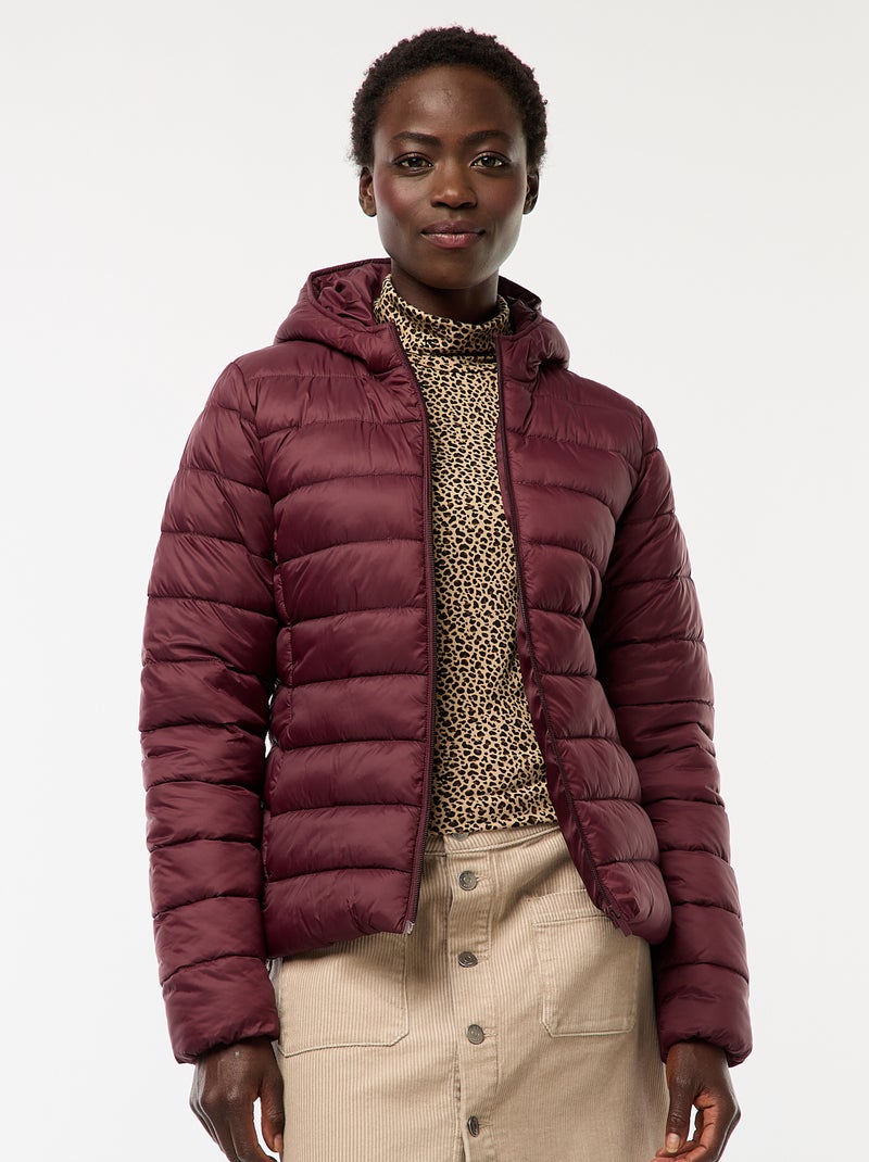 Cazadora ligera acolchada con capucha lisa Rojo Mujer