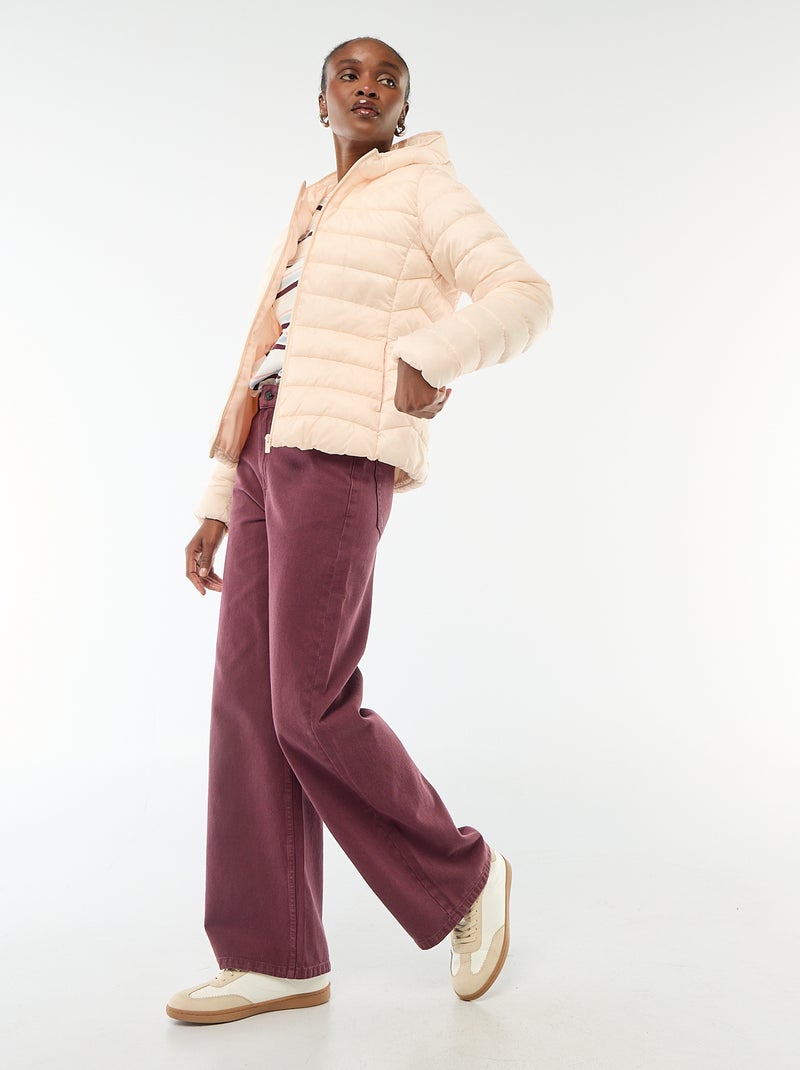 Cazadora ligera acolchada con capucha lisa Rosa - Kiabi