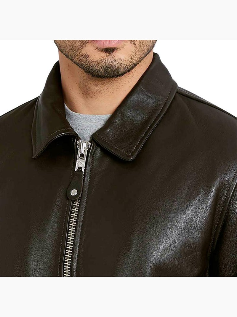 Cazadora Piloto de Cuero Schott para Hombre Marrón capuchino - Kiabi