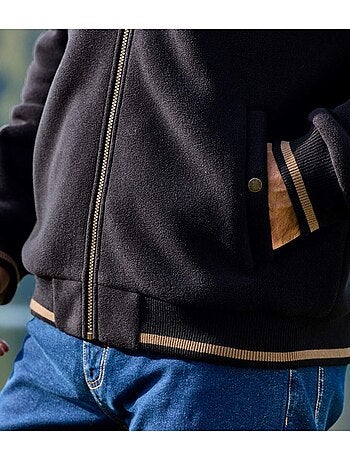 Cazadora polar forrada de borreguito con cuello alto de tejido efecto ante