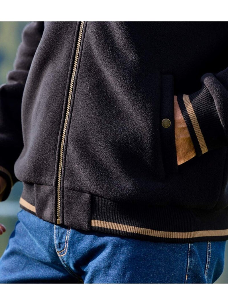 Cazadora polar forrada de borreguito con cuello alto de tejido efecto ante Negro - Kiabi