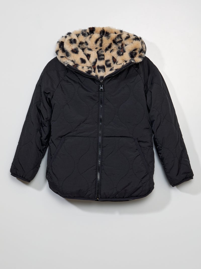 Cazadora reversible con capucha negro - Kiabi
