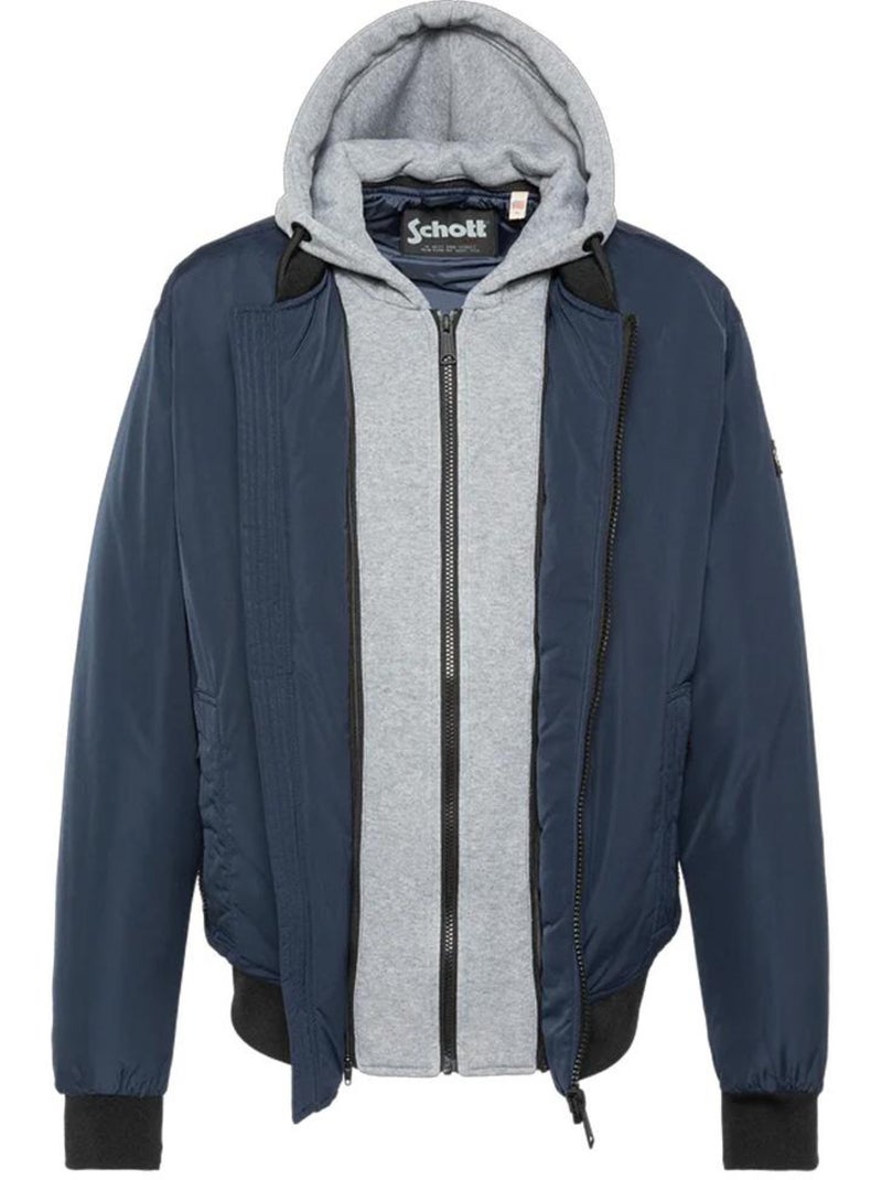 Cazadora Schott con Capucha Desmontable Azul marino - Kiabi