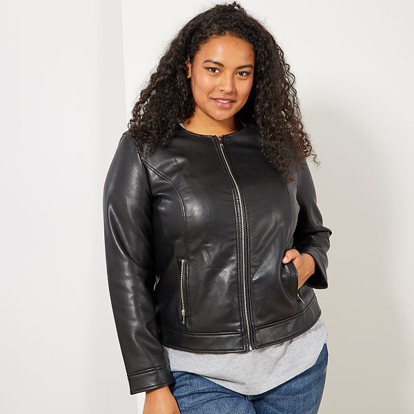 Cazadora sintética sin cuello Tallas grandes mujer negro Chaqueta sintética Tallas grandes mujer NEGRO Kiabi 30,00€