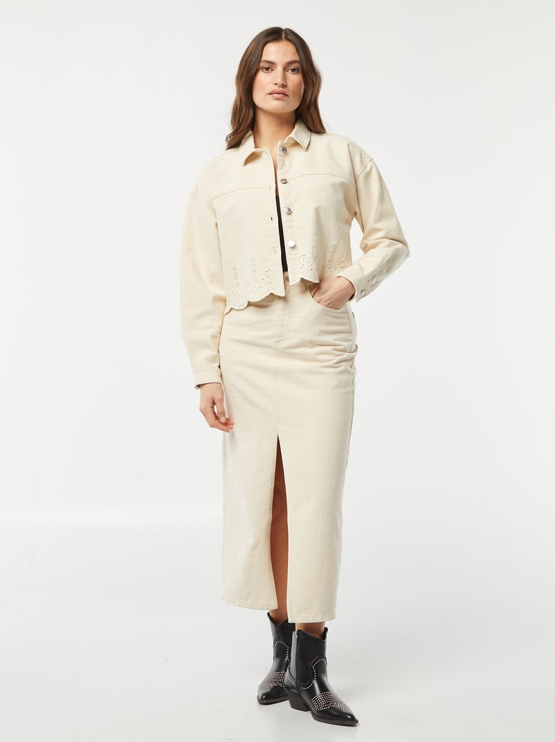 Cazadora vaquera con bordados BLANCO - Kiabi