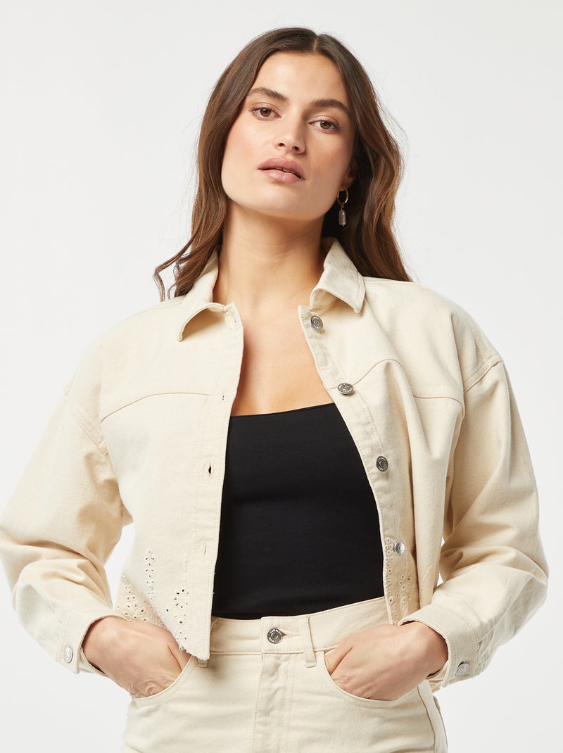 Cazadora vaquera con bordados BLANCO - Kiabi