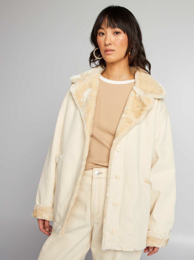 Cazadora vaquera con cuello de borreguito BEIGE - Kiabi