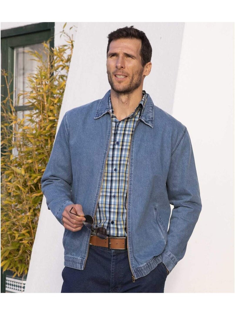Cazadora vaquera de verano de algodón con cuello de puntas libres y cremallera Azul - Kiabi