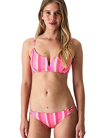 Celinda top de bikini a rayas texturizado con escote en v profundo penti