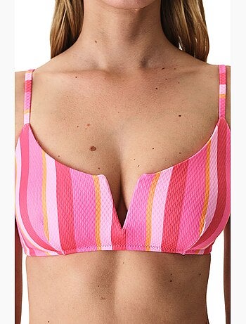Celinda top de bikini a rayas texturizado con escote en v profundo penti