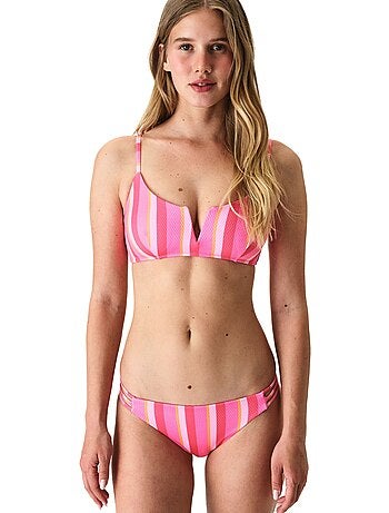 Celinda top de bikini a rayas texturizado con escote en v profundo penti