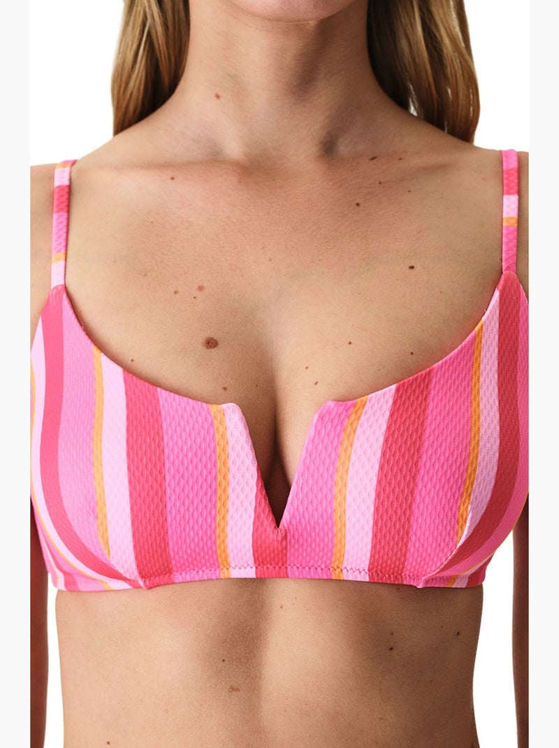 Celinda top de bikini a rayas texturizado con escote en v profundo penti Rosa fluo - Kiabi