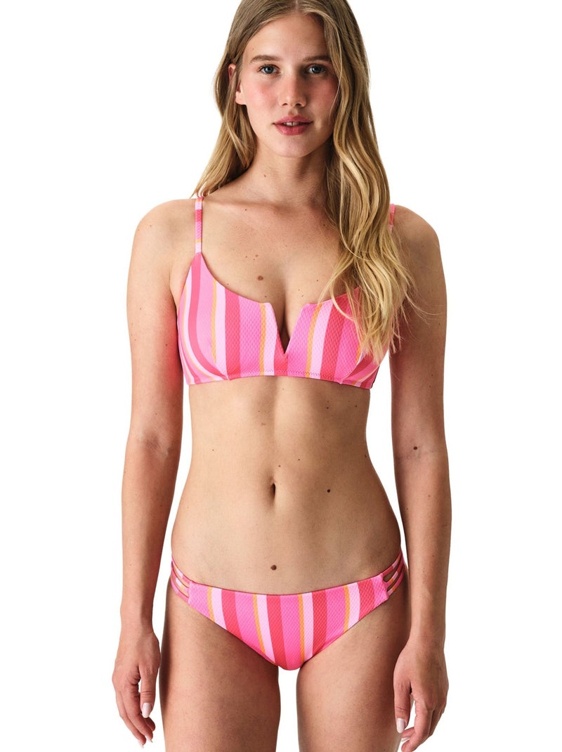 Celinda top de bikini a rayas texturizado con escote en v profundo penti Rosa fluo - Kiabi