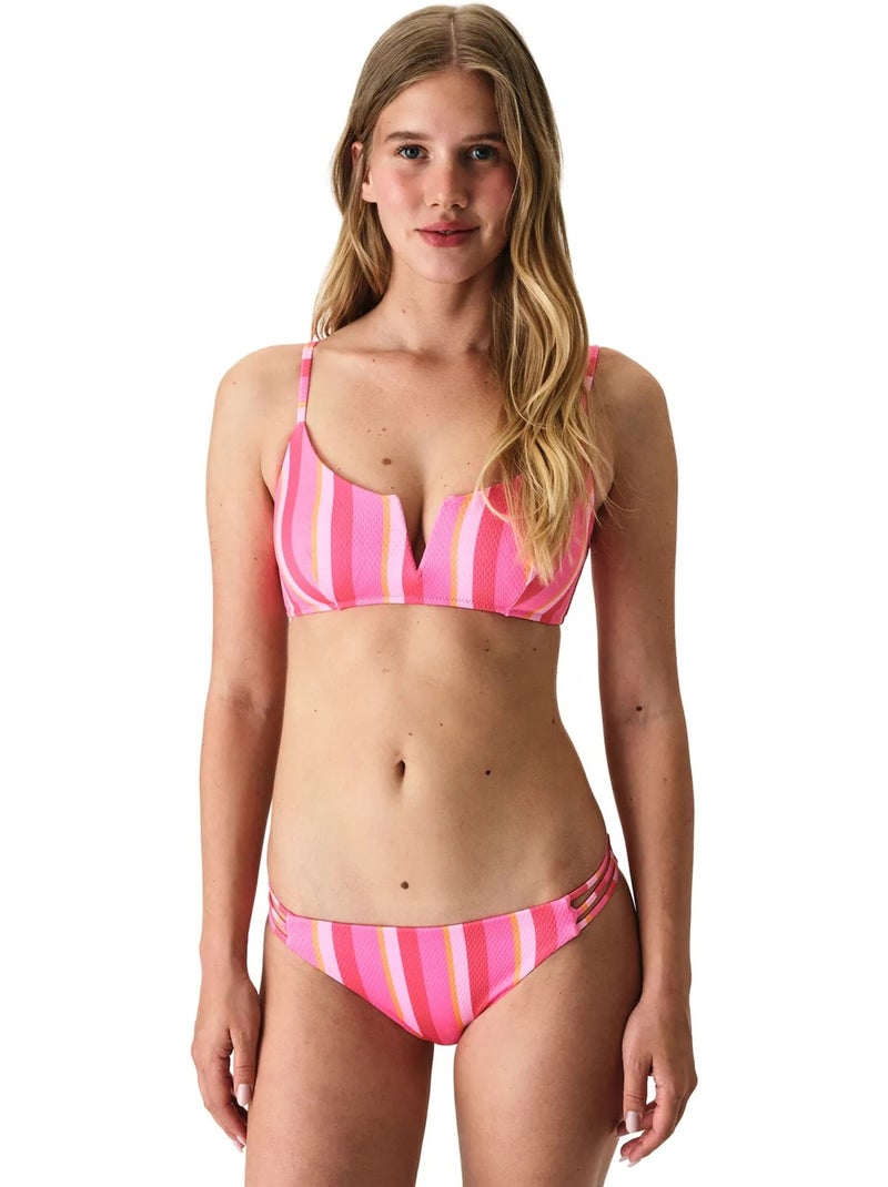 Celinda top de bikini a rayas texturizado con escote en v profundo penti Rosa fluo - Kiabi