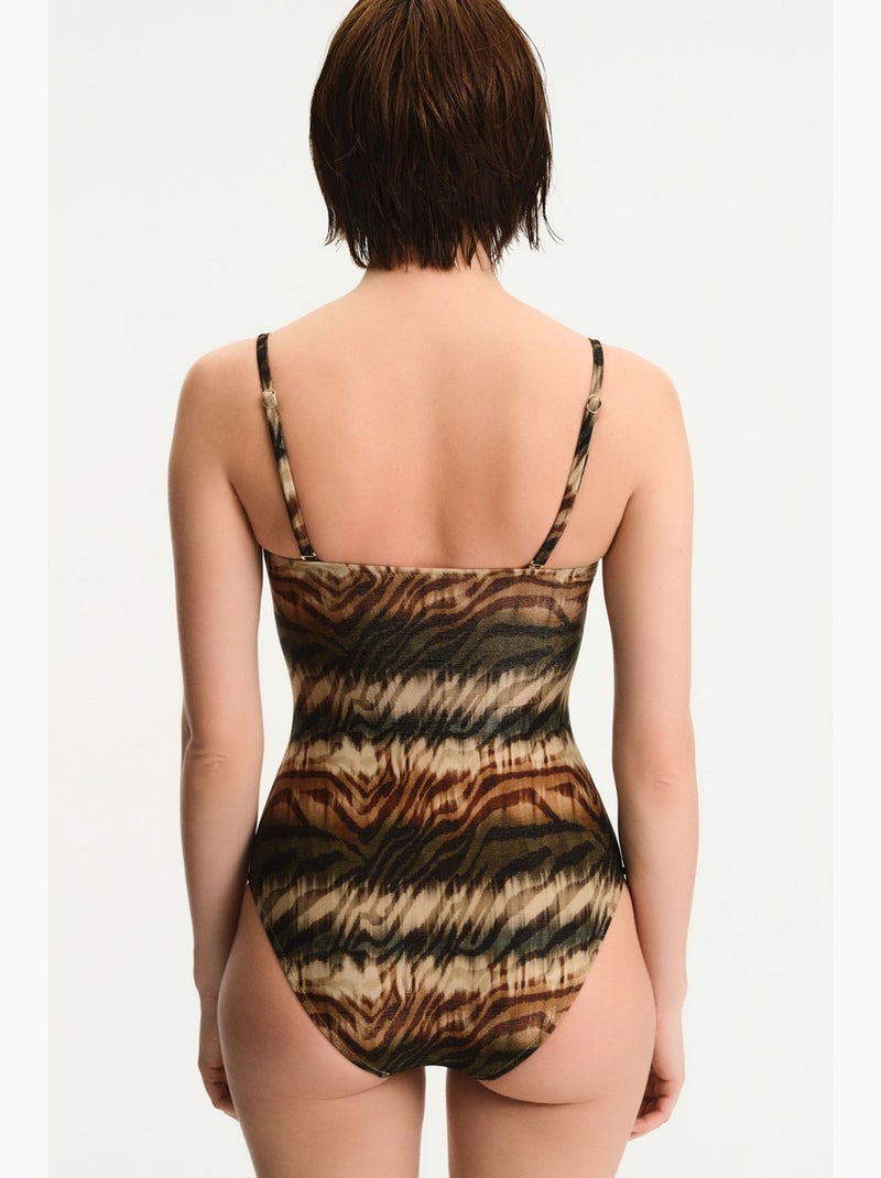 Cesira bañador sin tirantes con estampado de zebra y brillo penti Beige natural - Kiabi