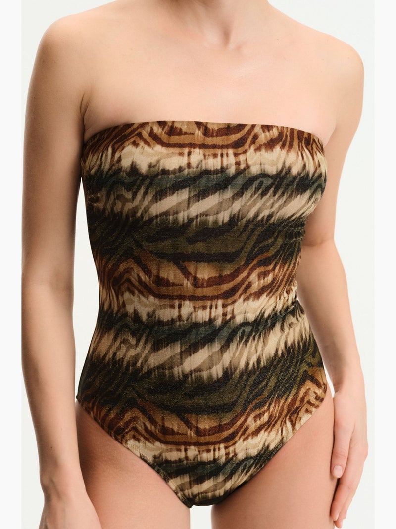Cesira bañador sin tirantes con estampado de zebra y brillo penti Beige natural - Kiabi